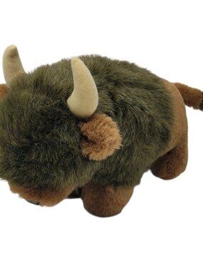 Vintage Star Plush Stuffed Animal Bison Buffalo Brown 11" Long Horns Toy Gift